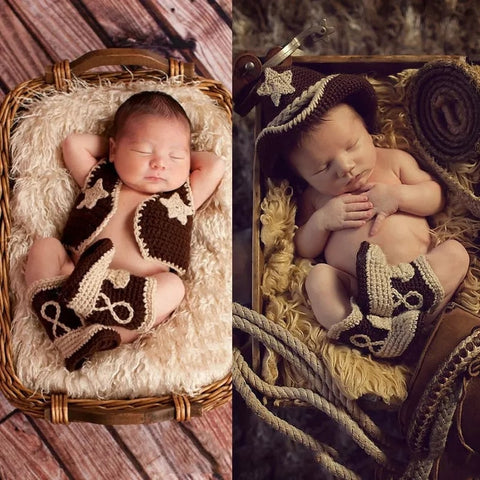 Newborn photography props west cowboy crochet baby clothes