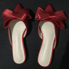 Spring and summer women's shoes Korean silk satin Pointed bow tie slippers