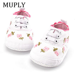 Baby Girl Shoes with White Lace Floral Embroidered Soft Shoes