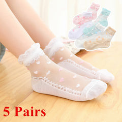 5 Pairs/Lot of Girls Socks Summer Breathable