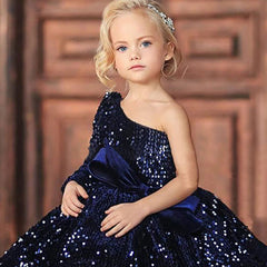 Navy Blue Cute Kids Flowers Girls Dresses