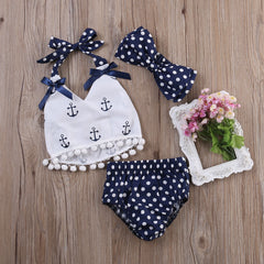 Baby Girls Rompers Clothes Sets Anchors Bow Top+Polka