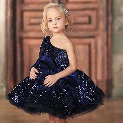 Navy Blue Cute Kids Flowers Girls Dresses