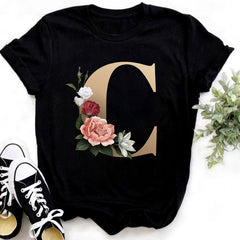 Custom Name Letter Combination Fashion Women T-shirt Flower