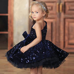 Navy Blue Cute Kids Flowers Girls Dresses