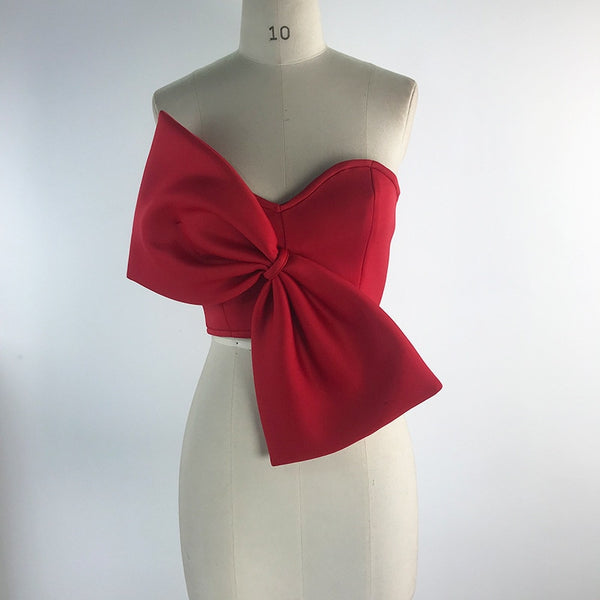 Solid Color Sexy Bow Wrapped Chest Women Tops Tide