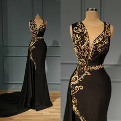 High-grade Black Mermaid Evening Dresses With Delicate Gold