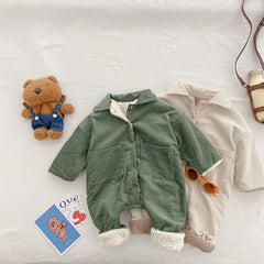 Baby Rompers Corduroy Jumpsuits Fur Lining Girls Clothes Fleece Outerwear