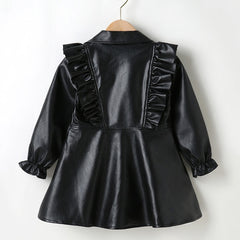 3-7 Year Girls Leather Dresses Button