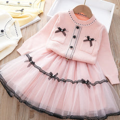 kids coat winter sweater+bow tie Tulle dress