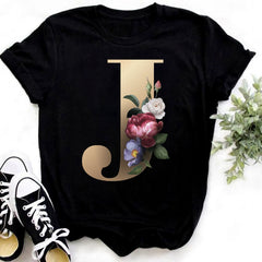 Custom Name Letter Combination Fashion Women T-shirt Flower