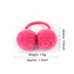 14pcs of 1.4" Small Solid Double Fur Ball With Elastic Rope Handmade Hair Band For Kids Girls