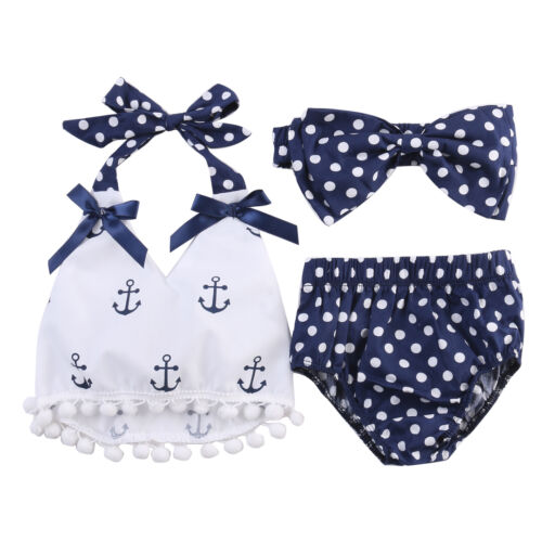 Baby Girls Rompers Clothes Sets Anchors Bow Top+Polka