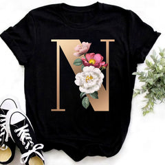 Custom Name Letter Combination Fashion Women T-shirt Flower