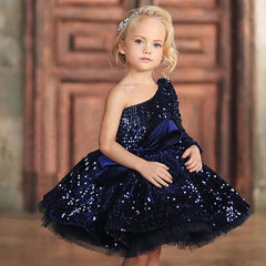 Navy Blue Cute Kids Flowers Girls Dresses