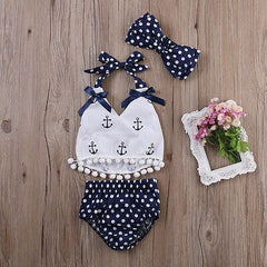 Baby Girls Rompers Clothes Sets Anchors Bow Top+Polka