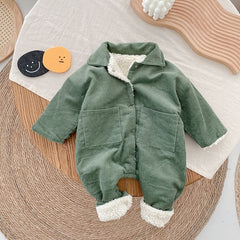 Baby Rompers Corduroy Jumpsuits Fur Lining Girls Clothes Fleece Outerwear