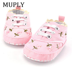 Baby Girl Shoes with White Lace Floral Embroidered Soft Shoes