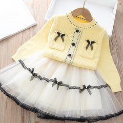 kids coat winter sweater+bow tie Tulle dress