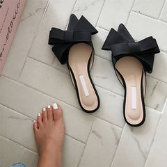 Spring and summer women's shoes Korean silk satin Pointed bow tie slippers