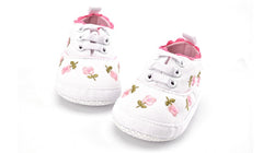 Baby Girl Shoes with White Lace Floral Embroidered Soft Shoes