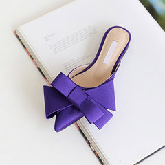 Spring and summer women's shoes Korean silk satin Pointed bow tie slippers