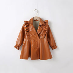 3-7 Year Girls Leather Dresses Button