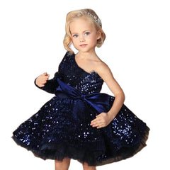 Navy Blue Cute Kids Flowers Girls Dresses