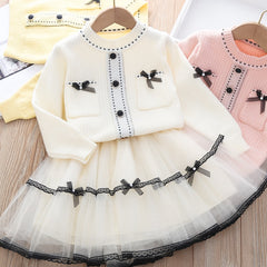 kids coat winter sweater+bow tie Tulle dress