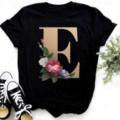 Custom Name Letter Combination Fashion Women T-shirt Flower