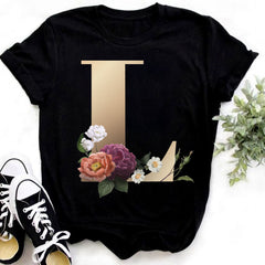 Custom Name Letter Combination Fashion Women T-shirt Flower