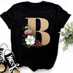 Custom Name Letter Combination Fashion Women T-shirt Flower