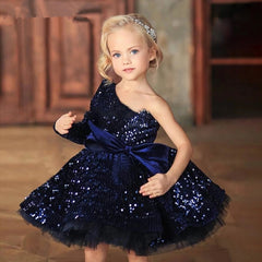 Navy Blue Cute Kids Flowers Girls Dresses