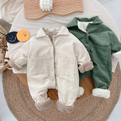 Baby Rompers Corduroy Jumpsuits Fur Lining Girls Clothes Fleece Outerwear