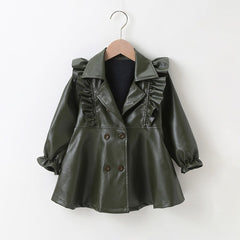 3-7 Year Girls Leather Dresses Button