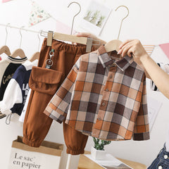 Children Clothing Sets Plaid Shirt + Pants for Baby Boys