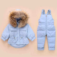 Russia Winter Fur Hooded Jacket Unisex Kids Clothing Sets