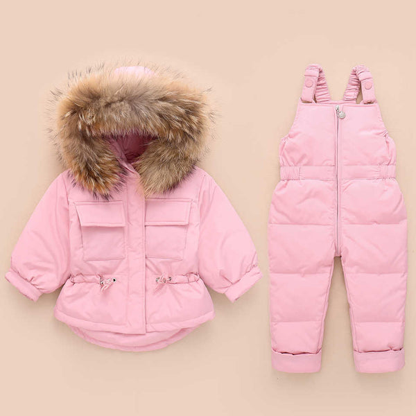 Russia Winter Fur Hooded Jacket Unisex Kids Clothing Sets