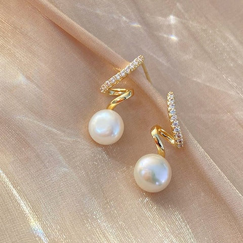 Elegant Metal Heart-Shaped Back Hanging Pearl Earrings