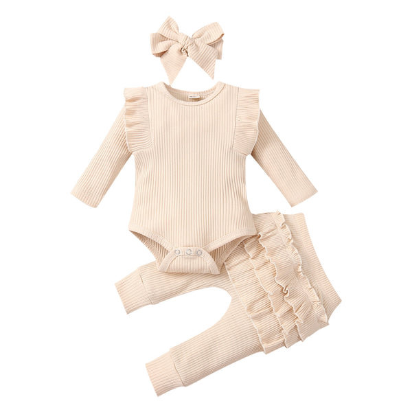 Baby Girl Outfit  Lace Ruffles Cotton Bodysuit +Pants+Headband Clothing