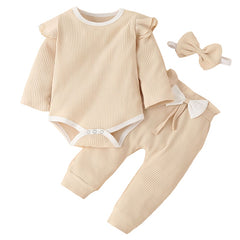 Baby Girl Outfit  Lace Ruffles Cotton Bodysuit +Pants+Headband Clothing