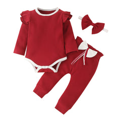 Baby Girl Outfit  Lace Ruffles Cotton Bodysuit +Pants+Headband Clothing