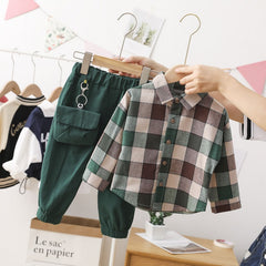 Children Clothing Sets Plaid Shirt + Pants for Baby Boys