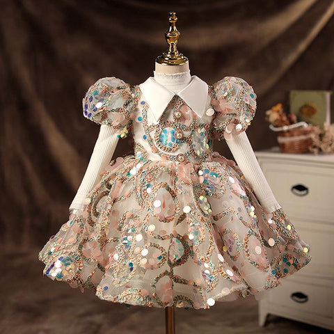 New Flower Girls kids Turkish Sequin Ball Vintage Gowns