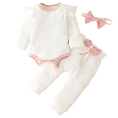 Baby Girl Outfit  Lace Ruffles Cotton Bodysuit +Pants+Headband Clothing