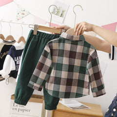 Children Clothing Sets Plaid Shirt + Pants for Baby Boys