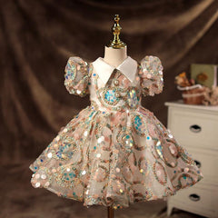 New Flower Girls kids Turkish Sequin Ball Vintage Gowns