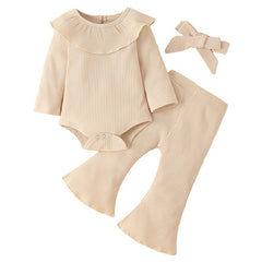 Baby Girl Outfit  Lace Ruffles Cotton Bodysuit +Pants+Headband Clothing