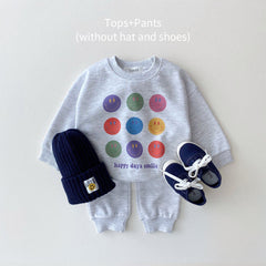 Smile Face Sweatshirt Tops+Jogger Pants Set Casual