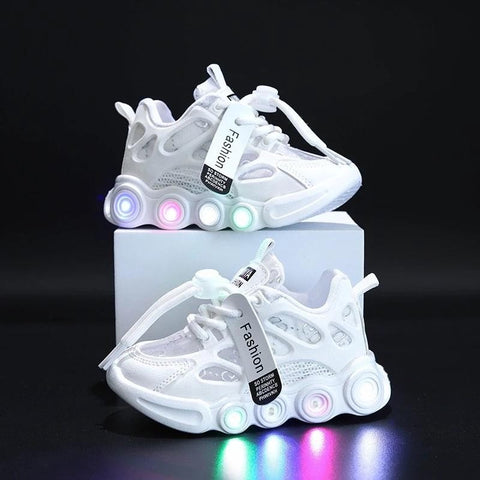 Boys White Leather Sneakers Waterproof Air Mesh Shoes